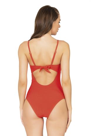 Endeep Kadın U Aksesuarlı Nar Çiçeği Dokulu Straplez Mayo