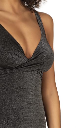 Endeep Kadın Siyah Simli Toparlayıcı Toparlayıcı Mayo