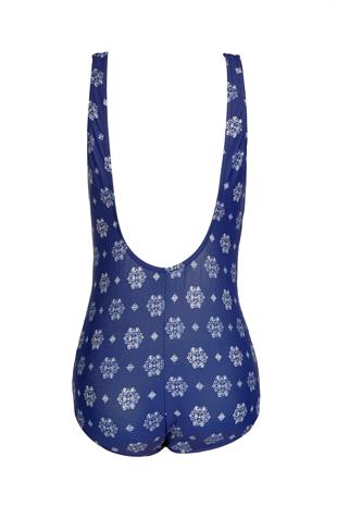 Beria Kadın Büyük Beden Kuplu Mavi Beyaz Desenli Mayo