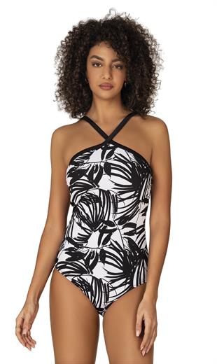 Endeep Kadın Çapraz Detaylı Siyah Beyaz Desenli Mayo