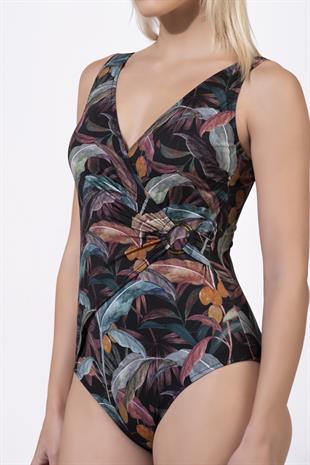 Endeep Kadın Kruvaze Yaka Desenli Toparlayıcı Mayo