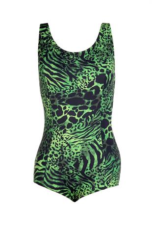 Beria Kadın Büyük Beden Kuplu Yeşil Desenli Mayo