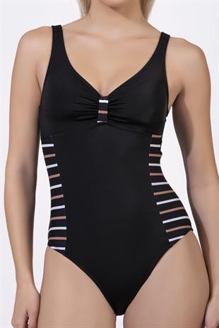 Endeep Beria Kadın Büyük Beden Kuplu Şerit Detaylı Toparlayıcı Mayo