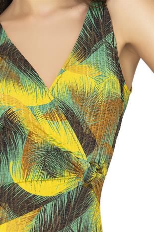 Endeep Kadın Yaprak Desenli Aksesuarlı Toparlayıcı Mayo