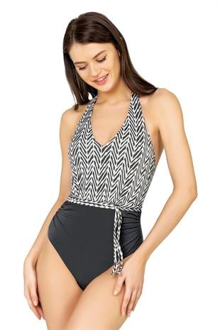 Endeep Kadın Zigzag Desenli Bağlama Detaylı Mayo