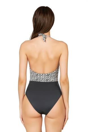 Endeep Kadın Zigzag Desenli Bağlama Detaylı Mayo