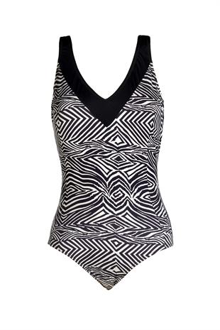 Beria Kadın Zebra Desenli V Yaka Toparlayıcı Mayo