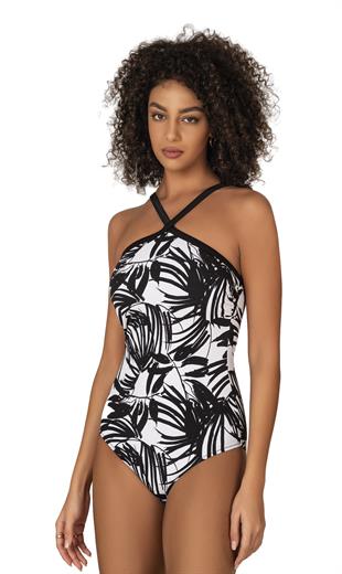 Endeep Kadın Çapraz Detaylı Siyah Beyaz Desenli Mayo