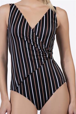 Endeep Kadın Kruvaze Çizgili Desenli Toparlayıcı Mayo