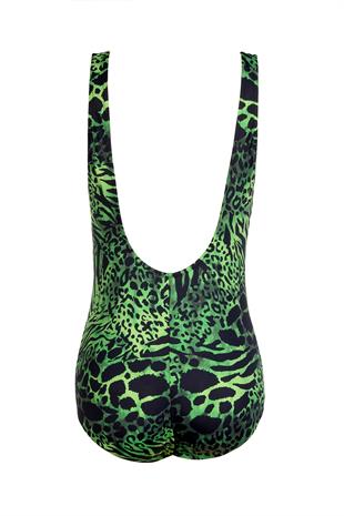 Beria Kadın Büyük Beden Kuplu Yeşil Desenli Mayo