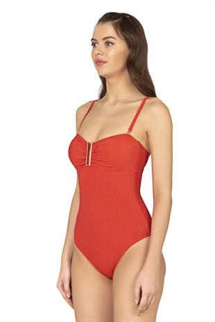 Endeep Kadın U Aksesuarlı Nar Çiçeği Dokulu Straplez Mayo