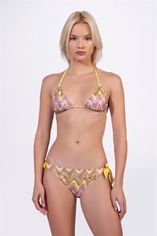 Endeep Kadın Zigzag Desenli Parıltılı Üçgen Bikini Takımı
