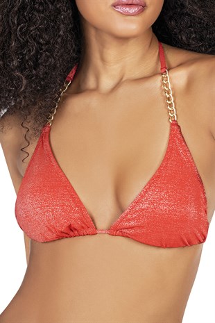 Endeep Kadın Zincir Aksesuarlı Üçgen Kırmızı Bikini Takımı