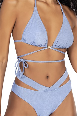 Endeep Kadın Buz Mavisi Çapraz Detaylı Üçgen Bikini Takımı