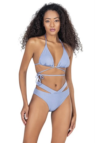 Endeep Kadın Buz Mavisi Çapraz Detaylı Üçgen Bikini Takımı