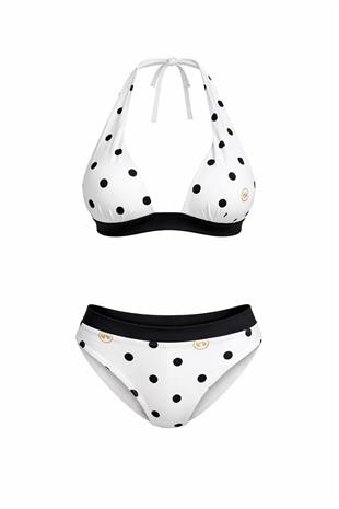Endeep Kadın Siyah Beyaz Puantiye Desenli Toparlayıcı Bikini Takımı