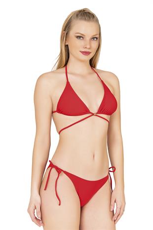 Beria Kadın Çapraz Bağlama Detaylı Üçgen İpli Kırmızı Bikini Takımı