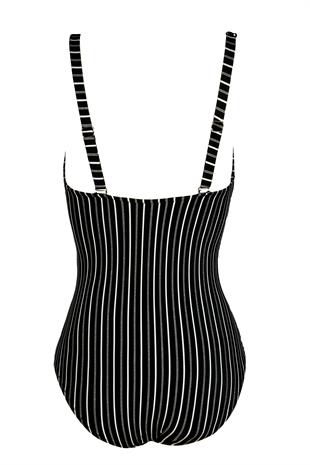 Endeep Beria Kadın Siyah V Yaka Drapeli Toparlayıcı Mayo