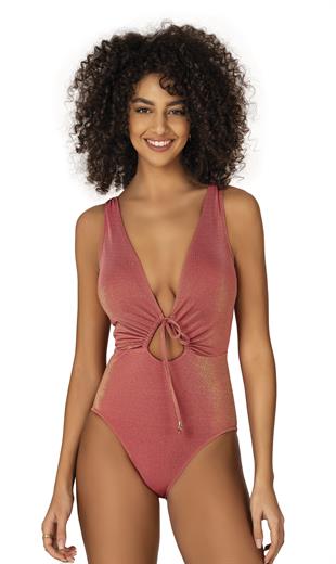 Endeep Kadın Bağlama Detaylı Simli Pembe Mayo