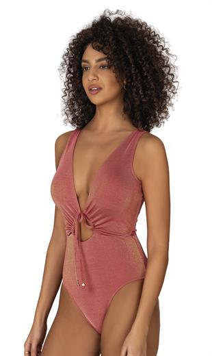 Endeep Kadın Bağlama Detaylı Simli Pembe Mayo