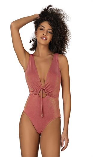 Endeep Kadın Bağlama Detaylı Simli Pembe Mayo