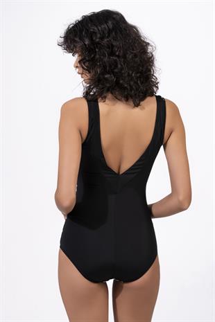 Endeep Kadın V Yaka Siyah Beyaz Desenli Toparlayıcı Mayo