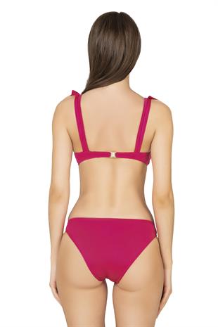 Endeep Kadın Fırfırlı V Kesim Aksesuarlı Fuşya Mayokini