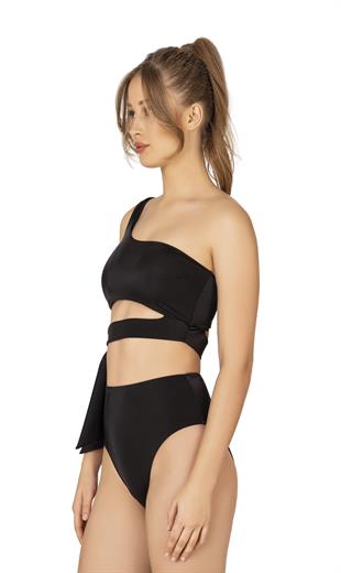 Endeep Kadın Yüksek Bel Yan Bağlama Detaylı Siyah Bikini Takımı