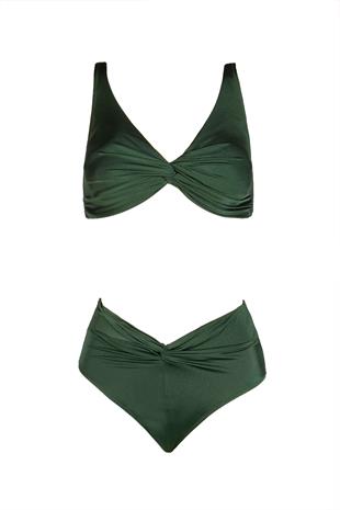 Endeep Kadın Yüksek Bel Yeşil Bikini Takımı