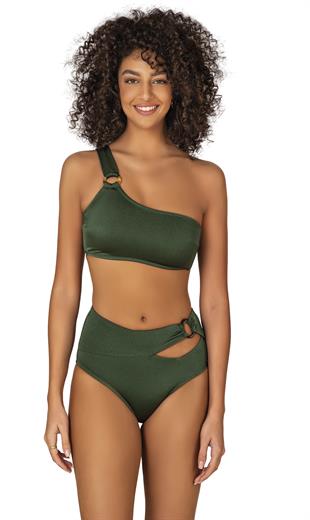Endeep Kadın Halka Aksesuarlı Tek Omuz Yeşil Bikini Takımı