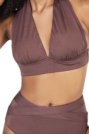 Endeep Kadın Yüksek Bel Gül Kurusu Bikini Takımı