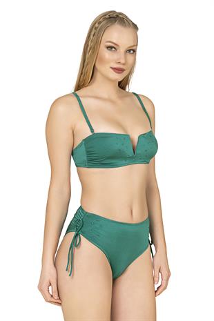 Endeep Kadın İp Detaylı Yeşil Yüksek Bel Bikini Takımı