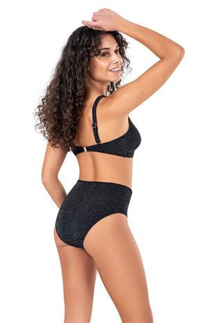 Endeep Kadın Yüksek Bel Siyah Simli Bikini Takımı