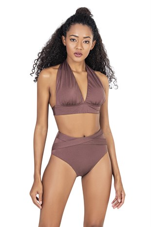 Endeep Kadın Yüksek Bel Gül Kurusu Bikini Takımı