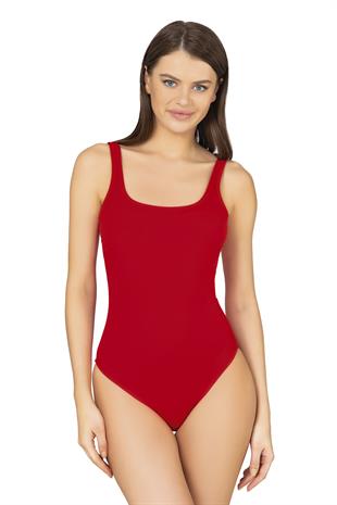 Endeep Kadın Basic Kare Yaka Kırmızı Toparlayıcı Yüzücü Mayo