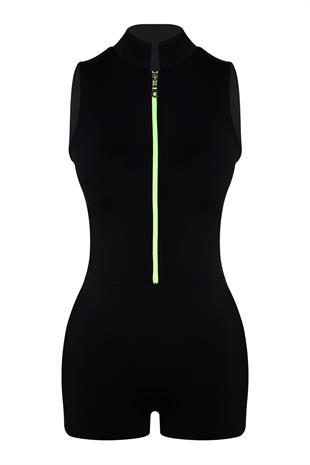 Endeep Kadın Fermuar Detaylı Siyah Şortlu Yüzücü Mayo