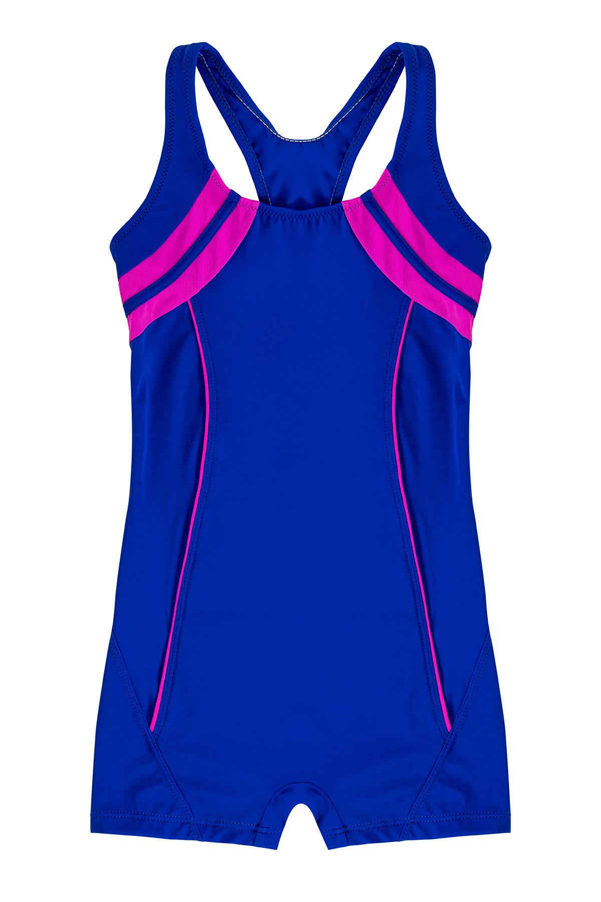 Endeep Kız Çocuk Şeritli Mavi Yüzücü Sporcu Mayo