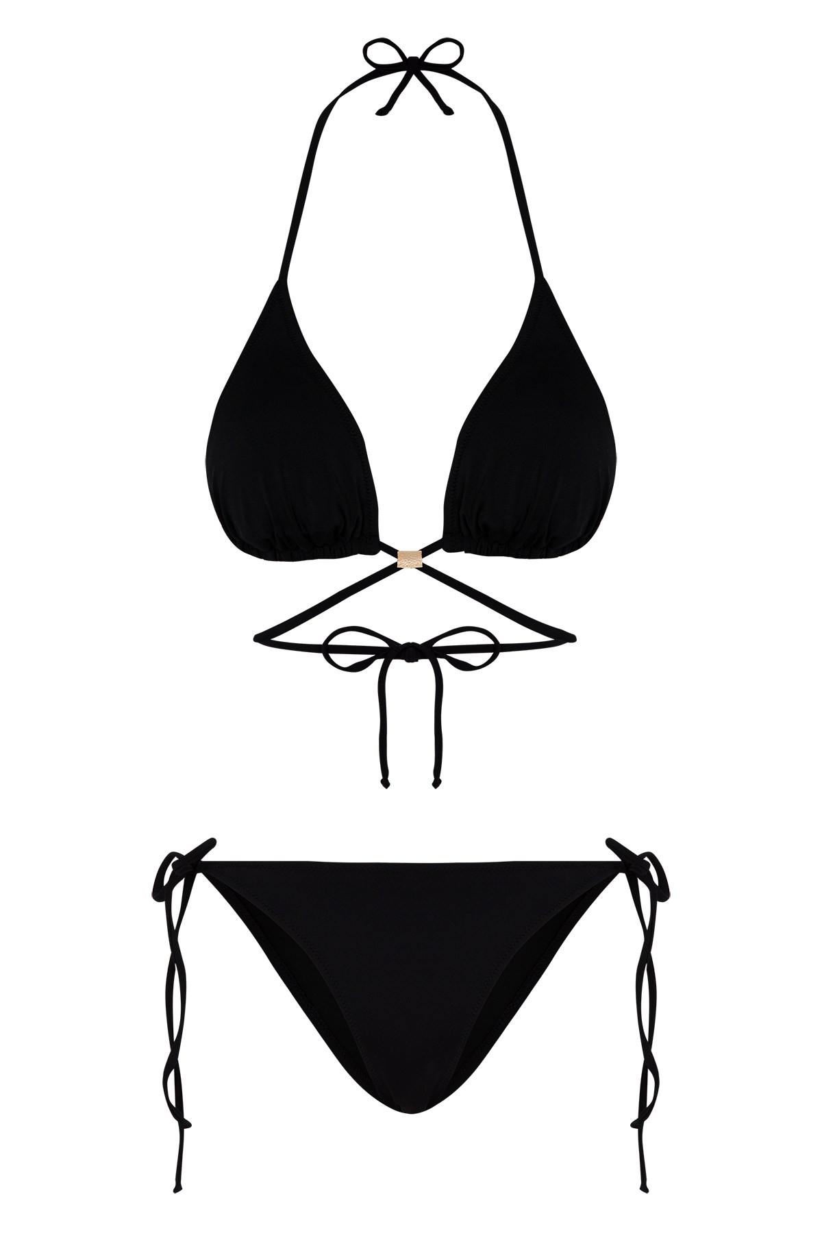 Beria Kadın Çapraz Bağlama Detaylı Üçgen İpli Siyah Bikini Takımı