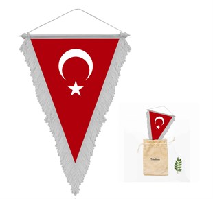 Trio Avm Üçgen Saçaklı Türk Bayrağı Saten Kumaş 15 x 22,5 cm