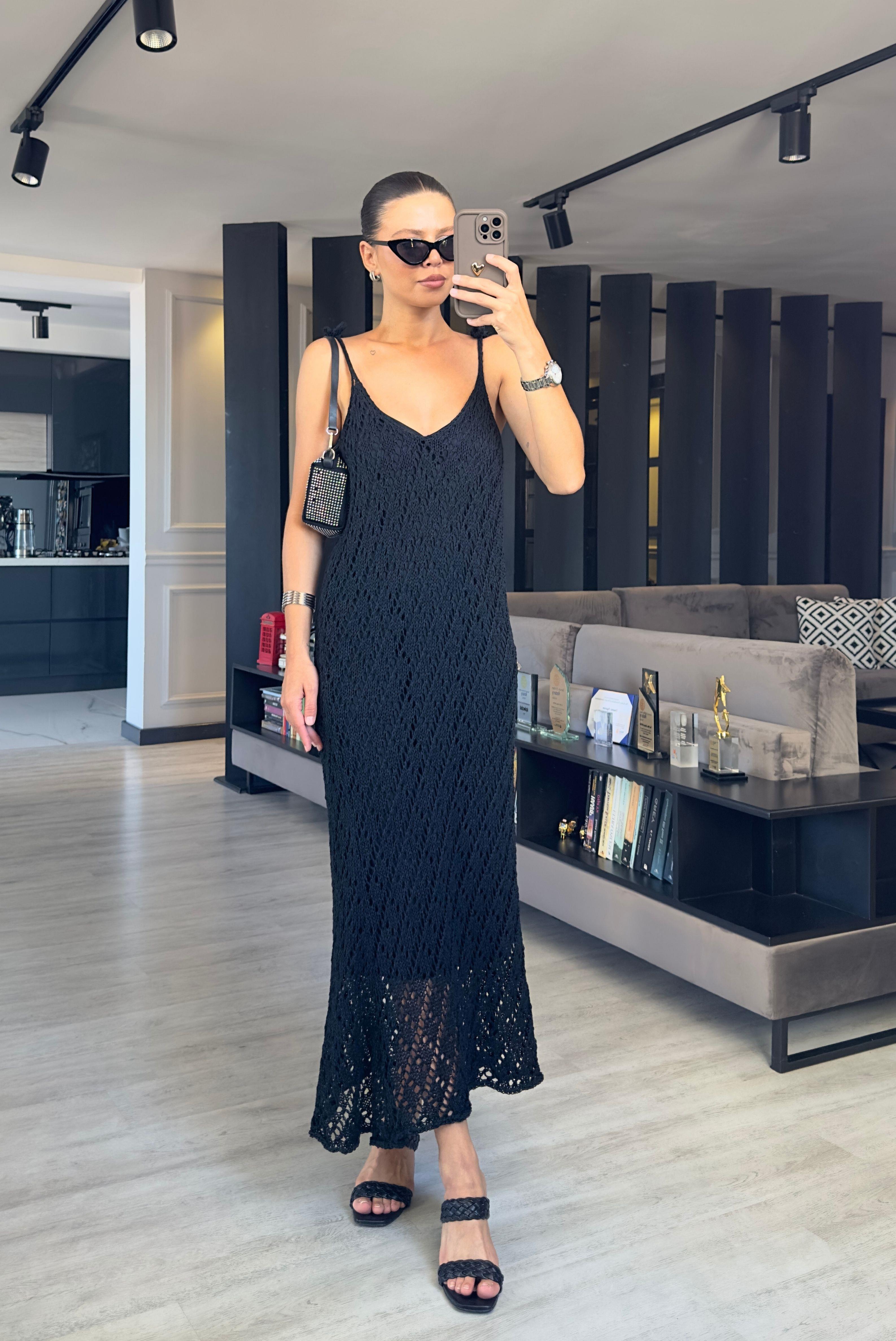 ASTARLI ASKILI UZUN MERSERİZE ELBİSE