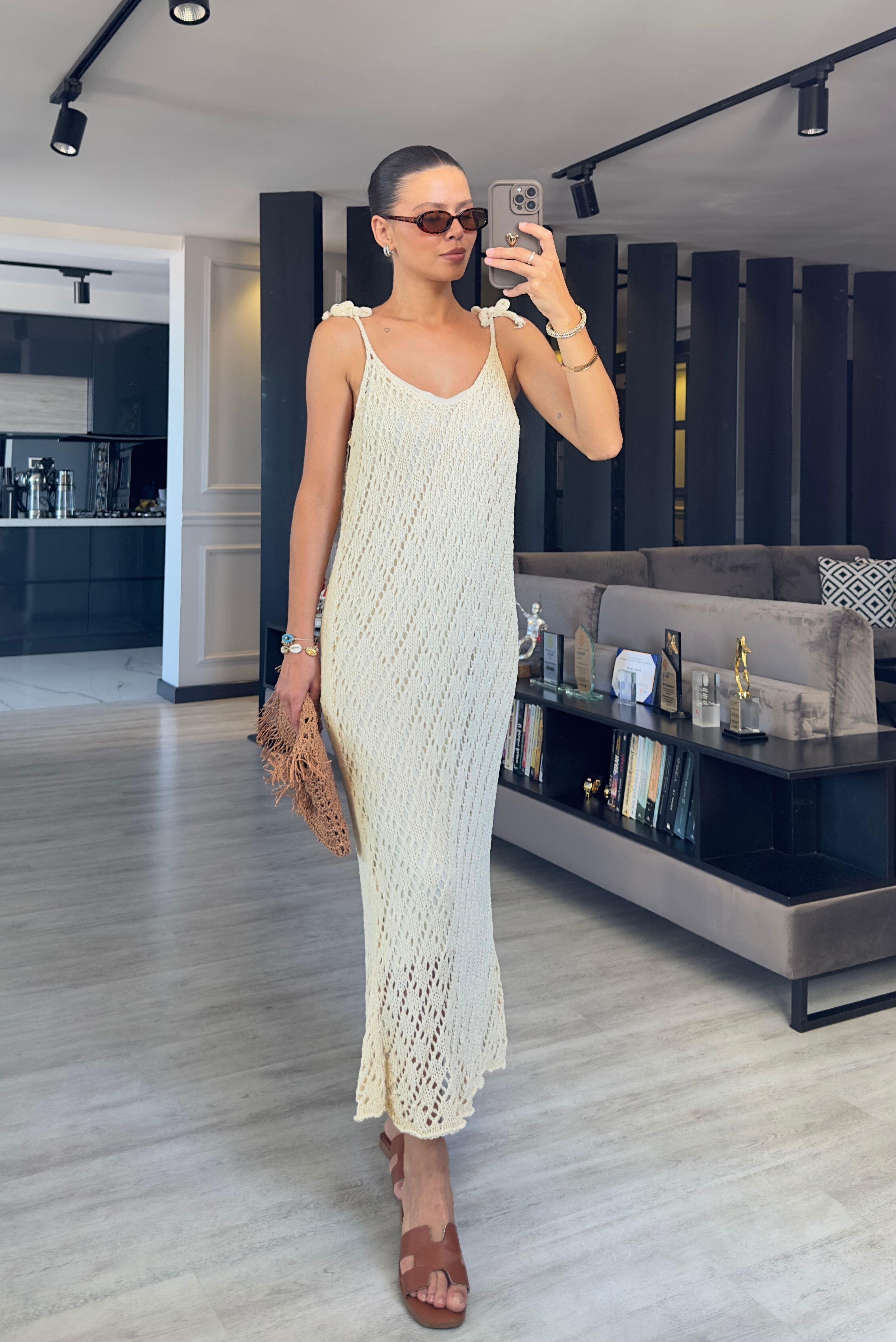 ASTARLI ASKILI UZUN MERSERİZE ELBİSE