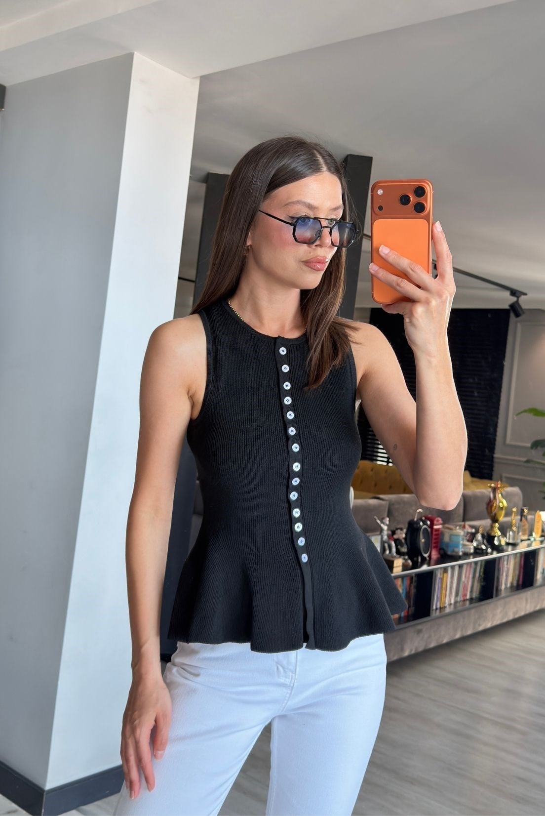 PREMİUM Siyah Triko Düğmeli YELEK