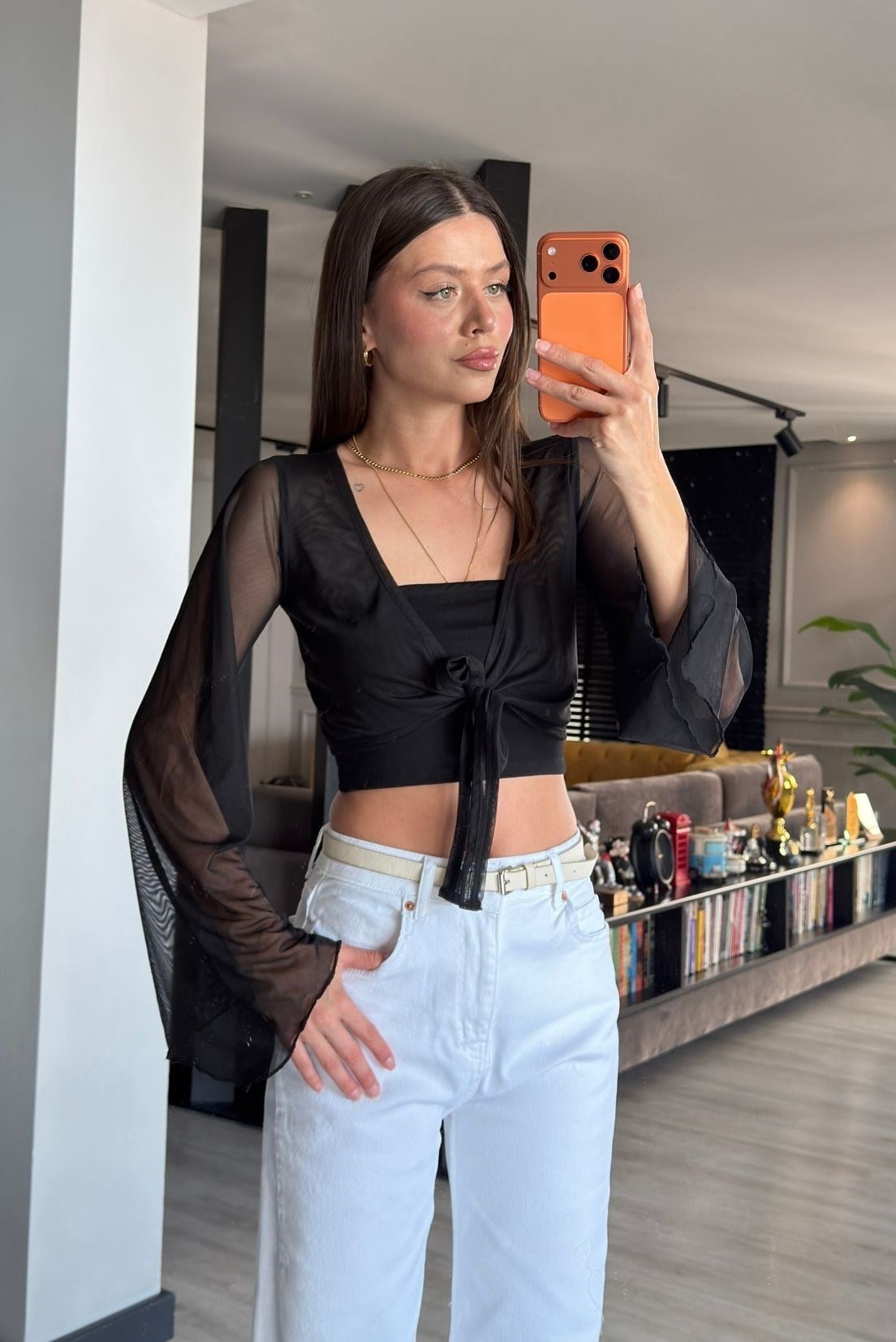 TÜL Bağlamalı Crop Bluz