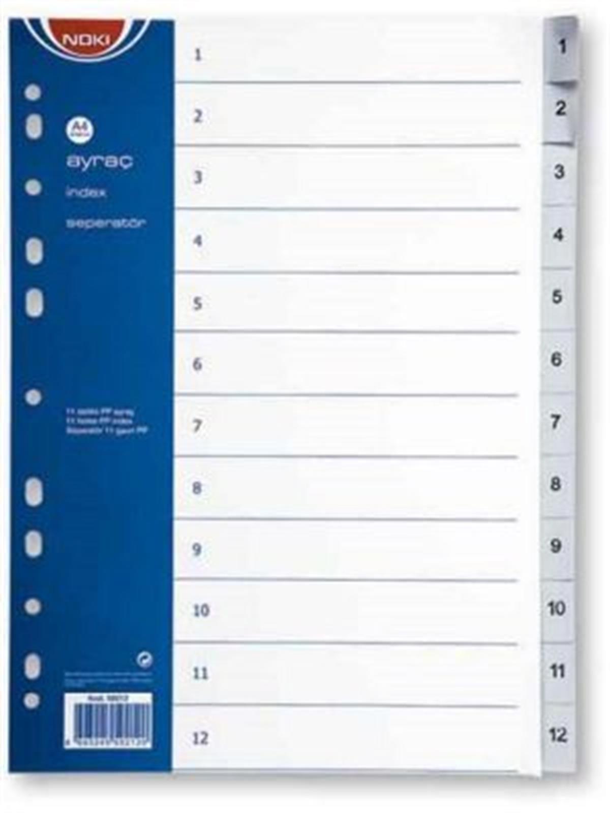 Noki Ayraç İndex 59012 Seperatör HD Beyaz 1-12 Rakam Plastik