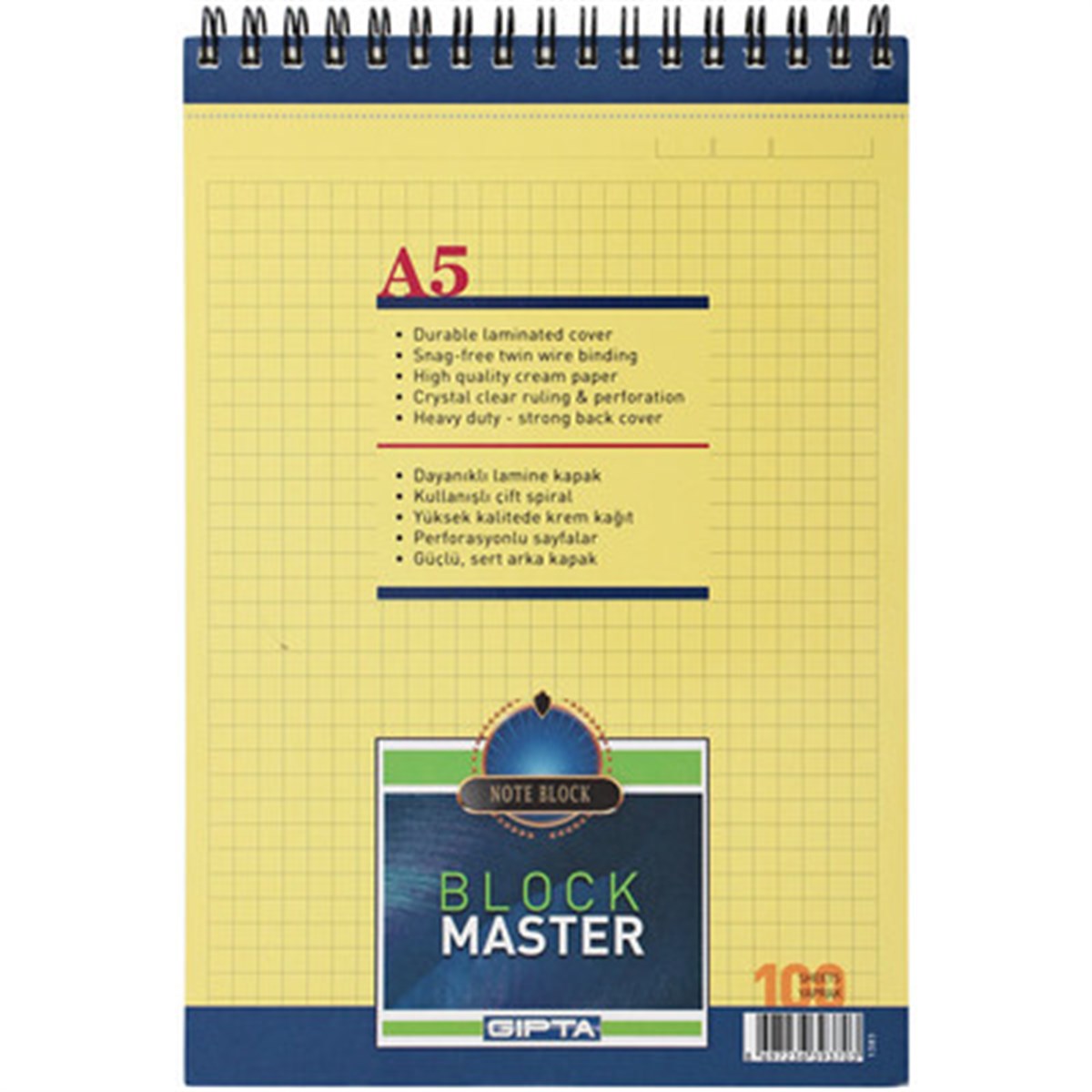 Gıpta Bloknot Block Master Spiralli Kareli 100 YP A5 1385