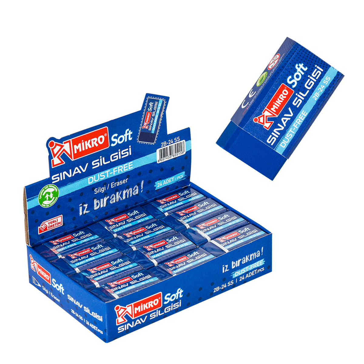 Mikro 2B-24SS Mavi Soft Sınav Silgisi