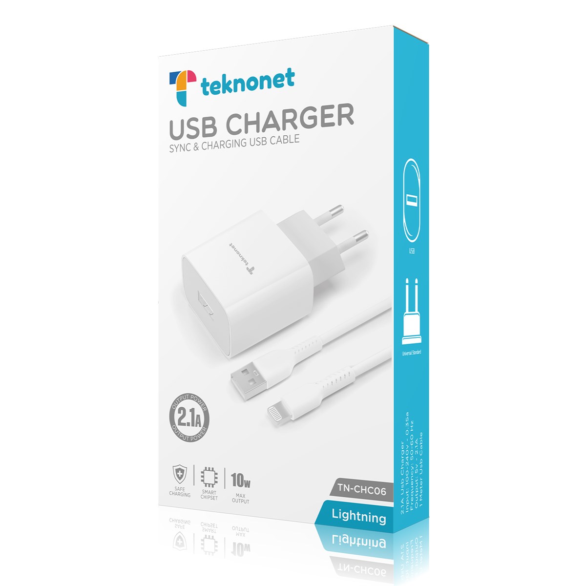 Teknonet TN-CHC06 1 Çıkışlı 2100 mAh Lightning Kablo + Şarj Aleti Kablo Dahil