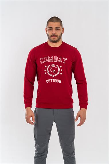 Combat Tactical Outdoor Tactik Baskılı Uzun Kol Sıfır Yaka Tişört Bisiklet Yaka Günlük Basic Sweatshirt - 902 - Bordo