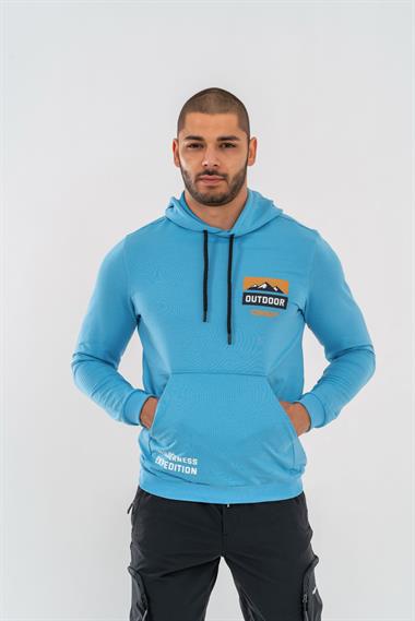 Combat Tactical Outdoor Tactik Baskılı Uzun Kol Sıfır Yaka Tişört Bisiklet Yaka Günlük Basic Sweatshirt - 904 - Mavi