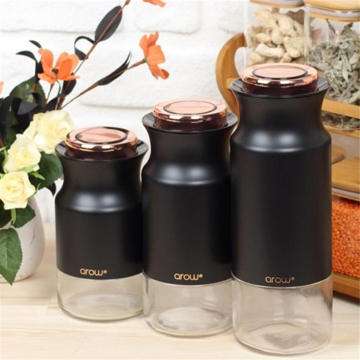 Arow Lady Bakır 3 Lü Siyah Kavanoz SetiArowBaharatlık